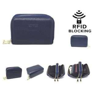 RFID Blocking Leather Zip Coin, Credit Card Holder